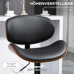 Barhocker höhenverstellbar Kunstleder mit Drehfunktion Schwarz