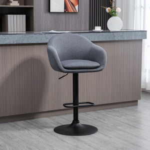 Height-adjustable bar stool with backrest and footrest, grey