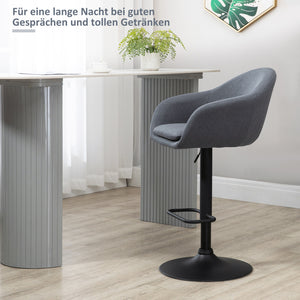 Height-adjustable bar stool with backrest and footrest, grey