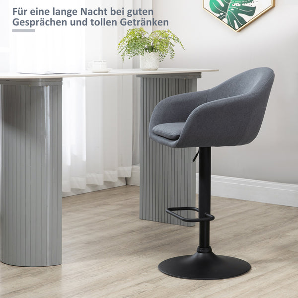 Height-adjustable bar stool with backrest and footrest, grey
