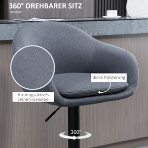 Height-adjustable bar stool with backrest and footrest, grey