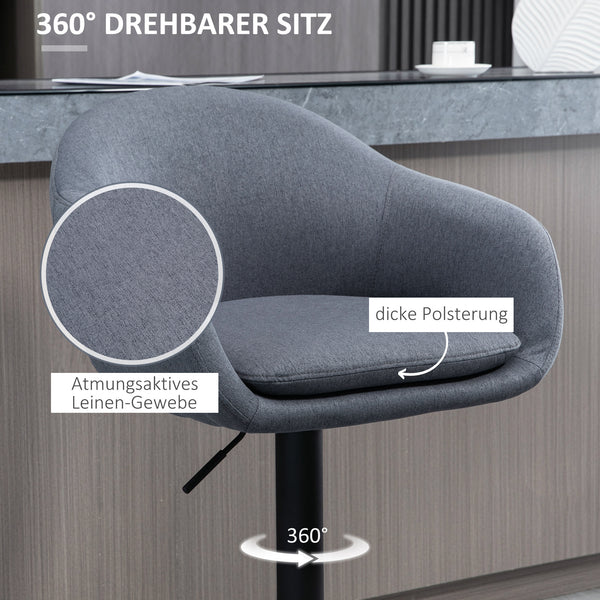 Height-adjustable bar stool with backrest and footrest, grey