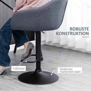 Height-adjustable bar stool with backrest and footrest, grey