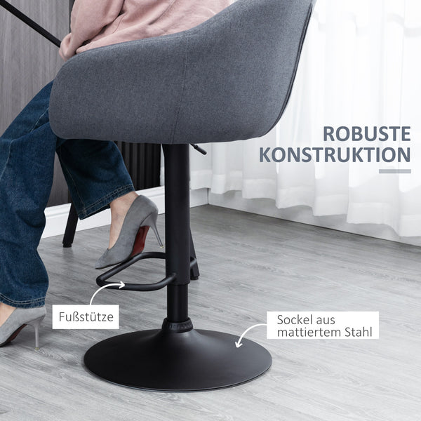 Height-adjustable bar stool with backrest and footrest, grey