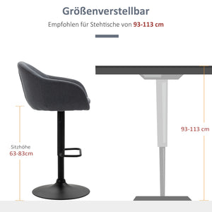 Height-adjustable bar stool with backrest and footrest, grey