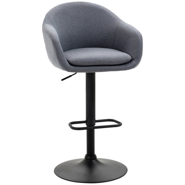 Height-adjustable bar stool with backrest and footrest, grey