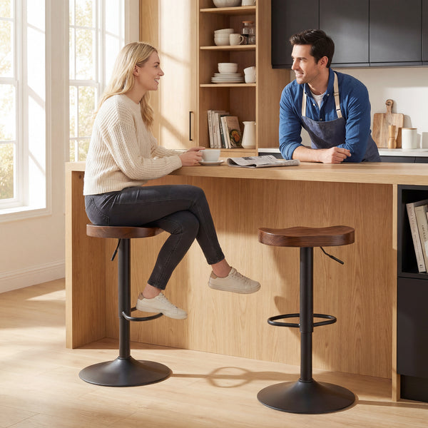 Barhocker 2er Set höhenverstellbar drehbar Holz dunkelbraun