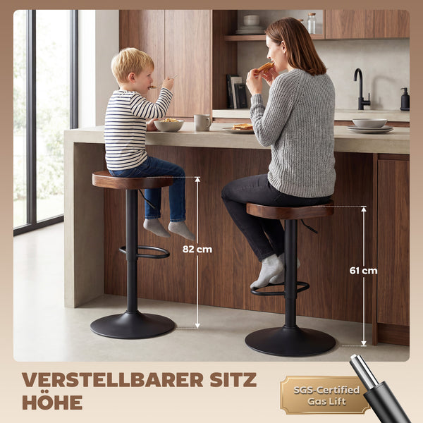 Barhocker 2er Set höhenverstellbar drehbar Holz dunkelbraun