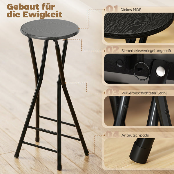 Barhocker klappbar 2er Set mit Fussstütze für Küche schwarz