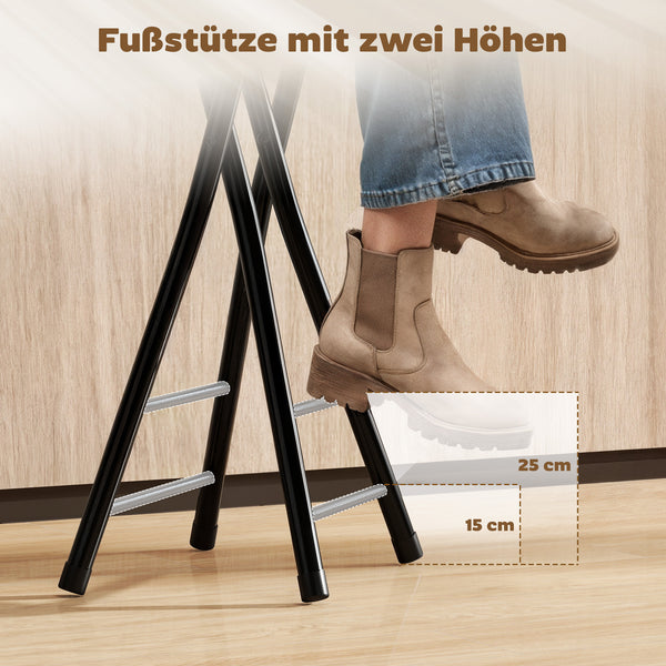 Barhocker klappbar 2er Set mit Fussstütze für Küche schwarz
