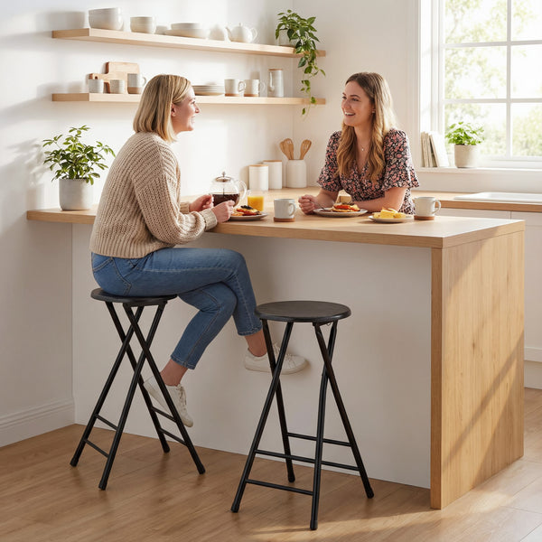Barhocker klappbar 2er Set mit Fussstütze für Küche schwarz