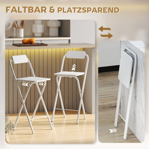 Barhocker klappbar 2er Set mit Lehne und Fussstütze für Küche weiss