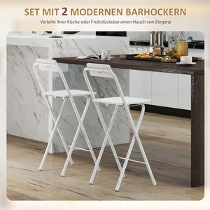 Barhocker klappbar 2er Set mit Lehne und Fussstütze für Küche weiss