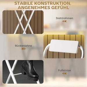 Barhocker klappbar 2er Set mit Lehne und Fussstütze für Küche weiss