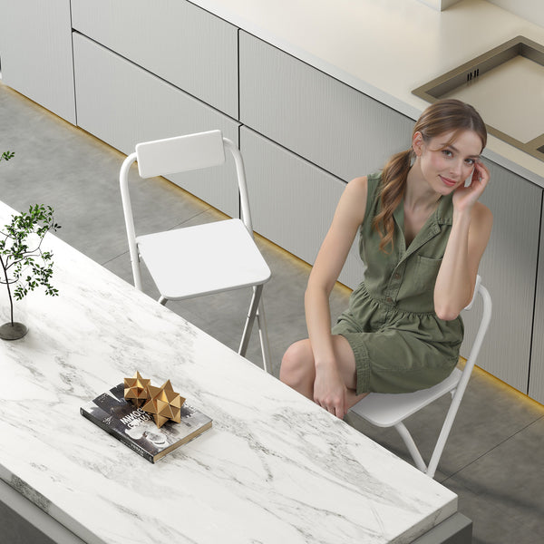 Barhocker klappbar 2er Set mit Lehne und Fussstütze für Küche weiss