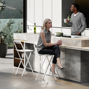 Barhocker klappbar 2er Set mit Lehne und Fussstütze für Küche weiss