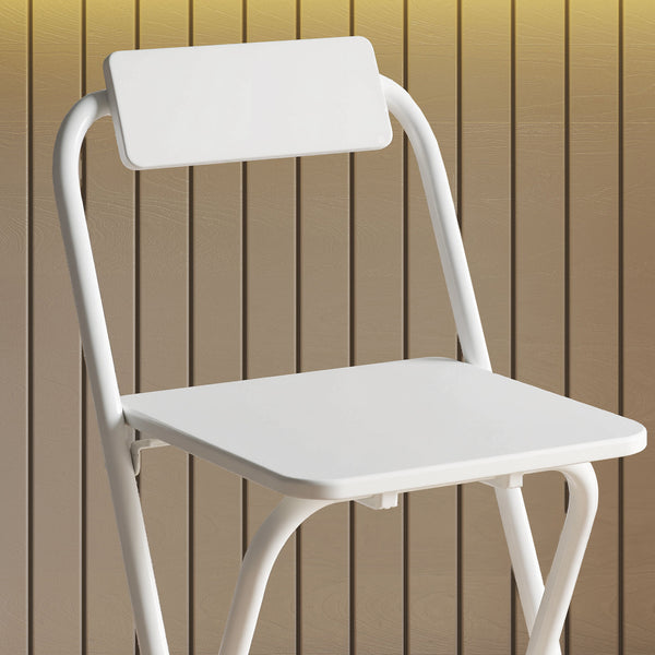Barhocker klappbar 2er Set mit Lehne und Fussstütze für Küche weiss
