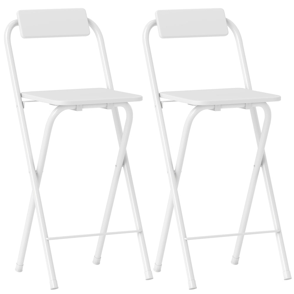 Barhocker klappbar 2er Set mit Lehne und Fussstütze für Küche weiss