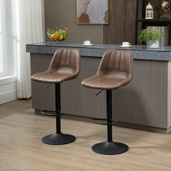 Barhocker Kunstleder höhenverstellbar mit Fussring Braun