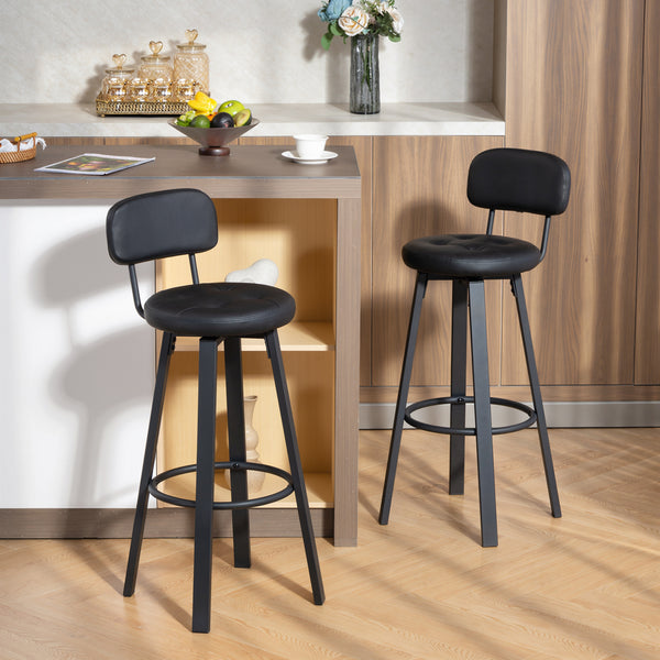Barhocker 2er-Set gepolstert mit Rückenlehne Kunstleder schwarz