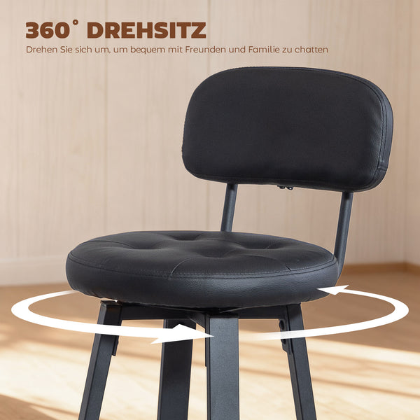 Barhocker 2er-Set gepolstert mit Rückenlehne Kunstleder schwarz