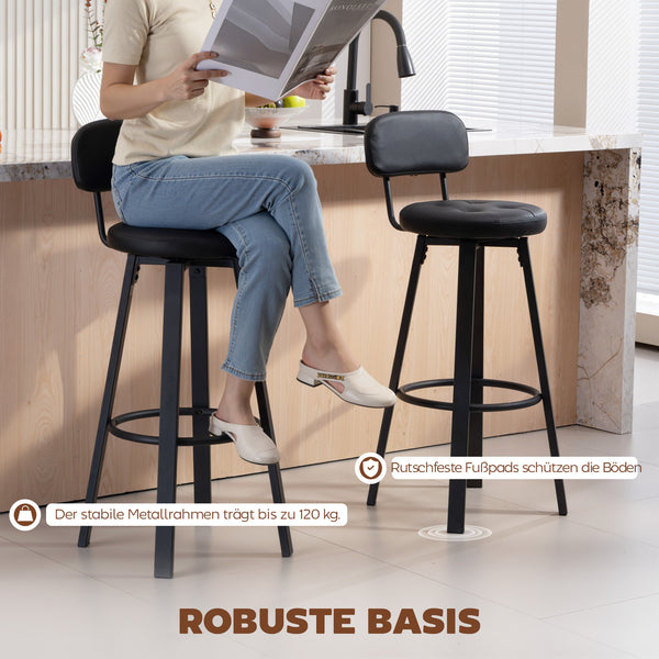 Barhocker 2er-Set gepolstert mit Rückenlehne Kunstleder schwarz