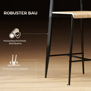 Barhocker Set mit Rückenlehne Metallgestell Holz 2 Stück hellbraun