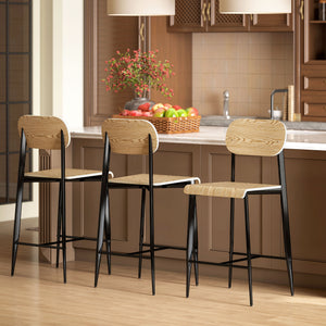 Barhocker Set mit Rückenlehne Metallgestell Holz 2 Stück hellbraun