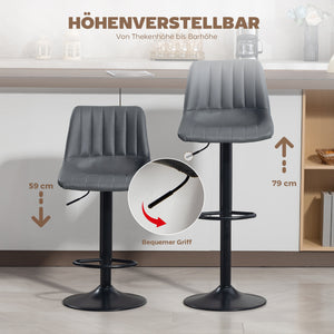 Barhocker 2er-Set höhenverstellbar Retro mit Fussstütze