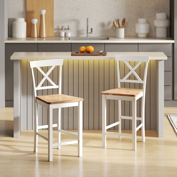 Barhocker Set mit Rückenlehne aus Holz für Küche und Bar