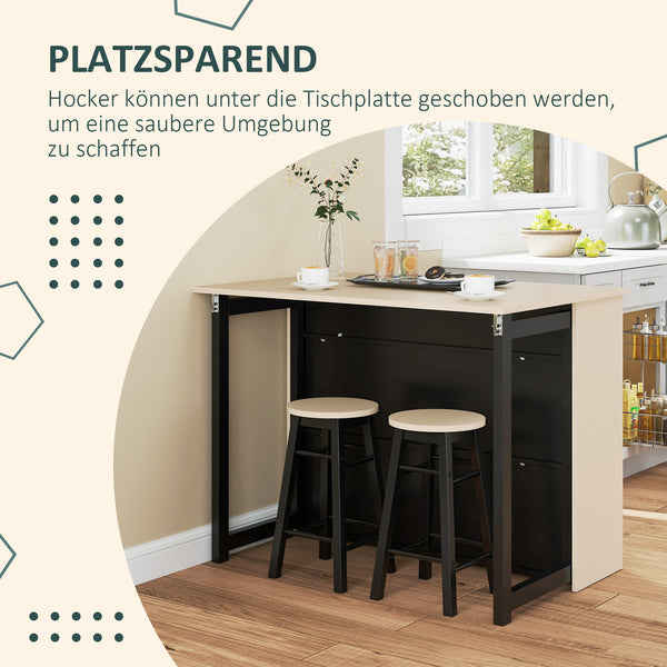 Barset mit klappbarem Bartisch und 2 Barhockern Eiche schwarz