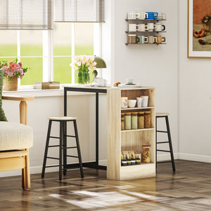 Bartisch Set mit 2 Hockern und Stauraum platzsparend hellbraun
