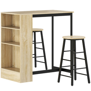 Bartisch Set mit 2 Hockern und Stauraum platzsparend hellbraun