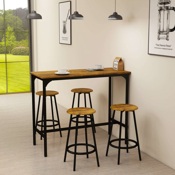 Bartisch Set mit 4 Barhockern Industriedesign schwarz braun