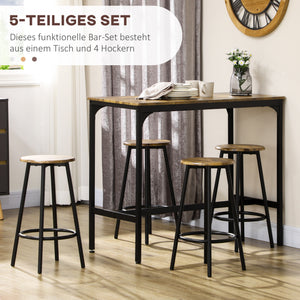 Bartisch Set mit 4 Barhockern Industriedesign schwarz braun