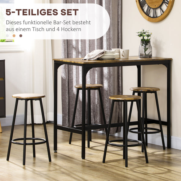 Bartisch Set mit 4 Barhockern Industriedesign schwarz braun