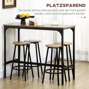 Bartisch Set mit 4 Barhockern Industriedesign schwarz braun