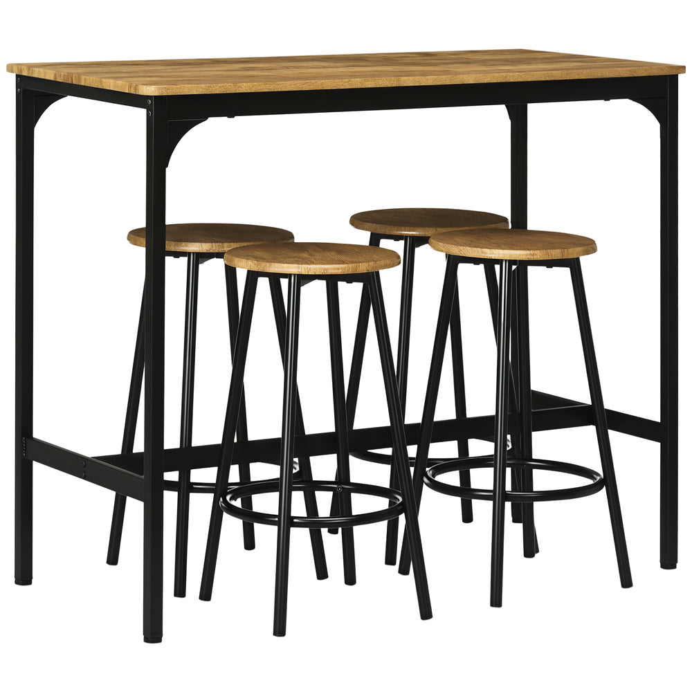 Bartisch Set mit 4 Barhockern Industriedesign schwarz braun