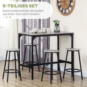 Bartisch Set mit 4 Hockern im Industrie Design rustikal kompakt