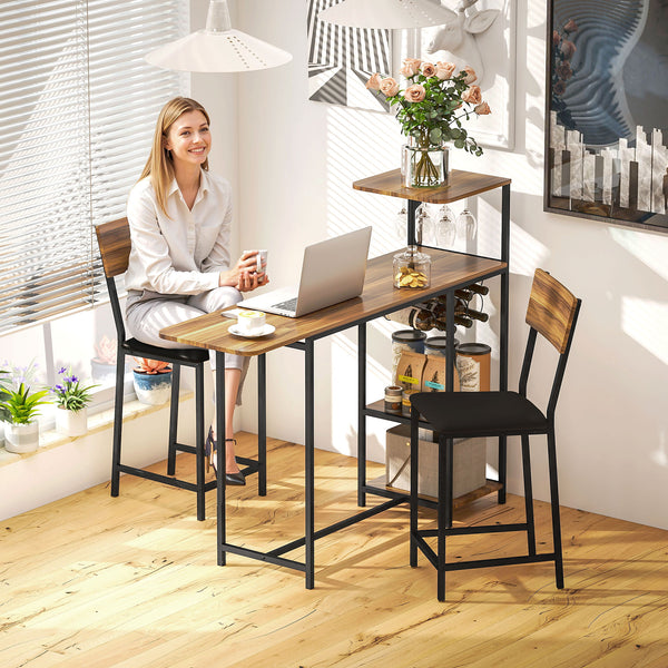 Bartisch Set mit Barhockern und Weinregal 3-teilig mit Stauraum