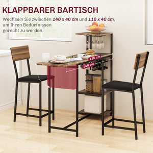 Bartisch Set mit Barhockern und Weinregal 3-teilig mit Stauraum
