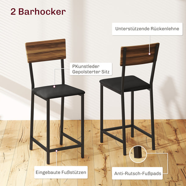 Bartisch Set mit Barhockern und Weinregal 3-teilig mit Stauraum