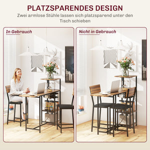 Bartisch Set mit Barhockern und Weinregal 3-teilig mit Stauraum