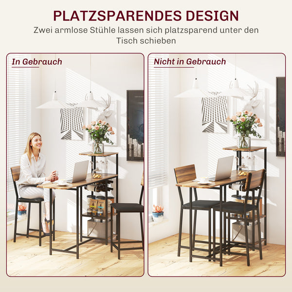 Bartisch Set mit Barhockern und Weinregal 3-teilig mit Stauraum