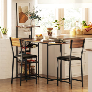Bartisch Set mit Barhockern und Weinregal 3-teilig mit Stauraum