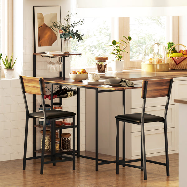 Bartisch Set mit Barhockern und Weinregal 3-teilig mit Stauraum