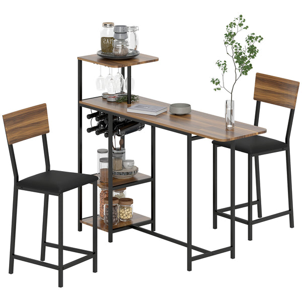 Bartisch Set mit Barhockern und Weinregal 3-teilig mit Stauraum