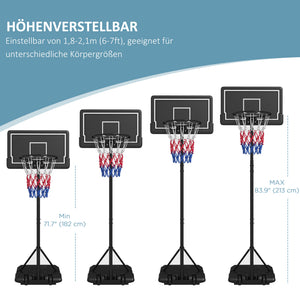 Basketballkorb höhenverstellbar mit Rollen 220-250cm Schwarz