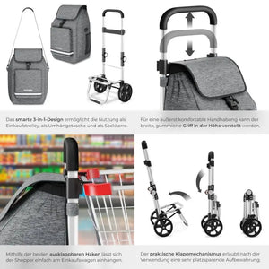Einkaufstrolley Shopper 3in1 klappbar mit Kühltasche grau