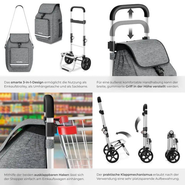 Einkaufstrolley Shopper 3in1 klappbar mit Kühltasche grau